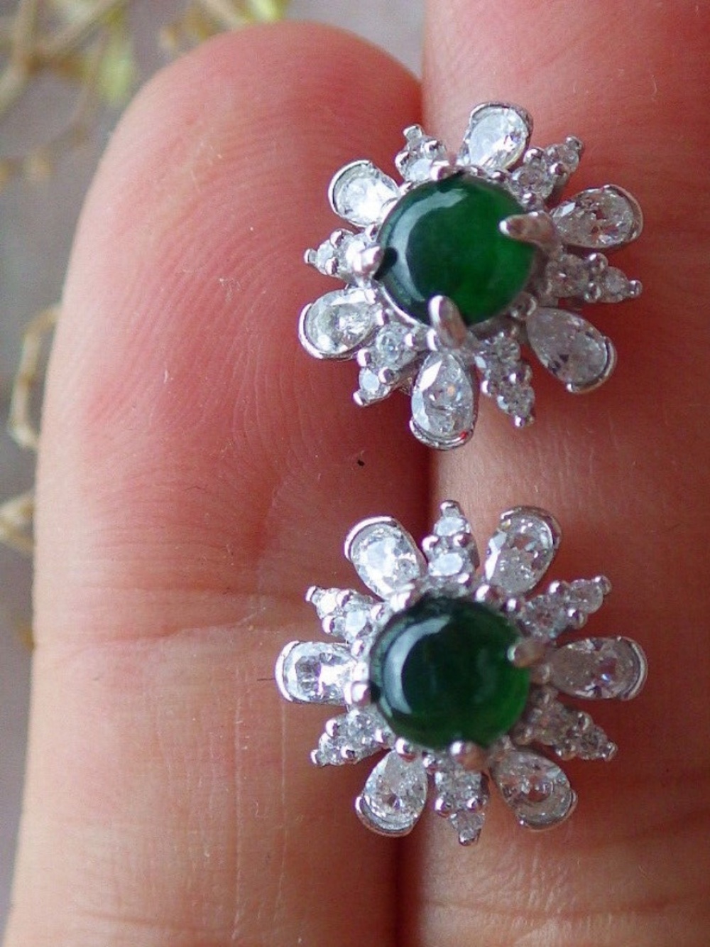 Sterling Silver 925 Green Natural A Jade jadeite Cabochon Earring Dangle